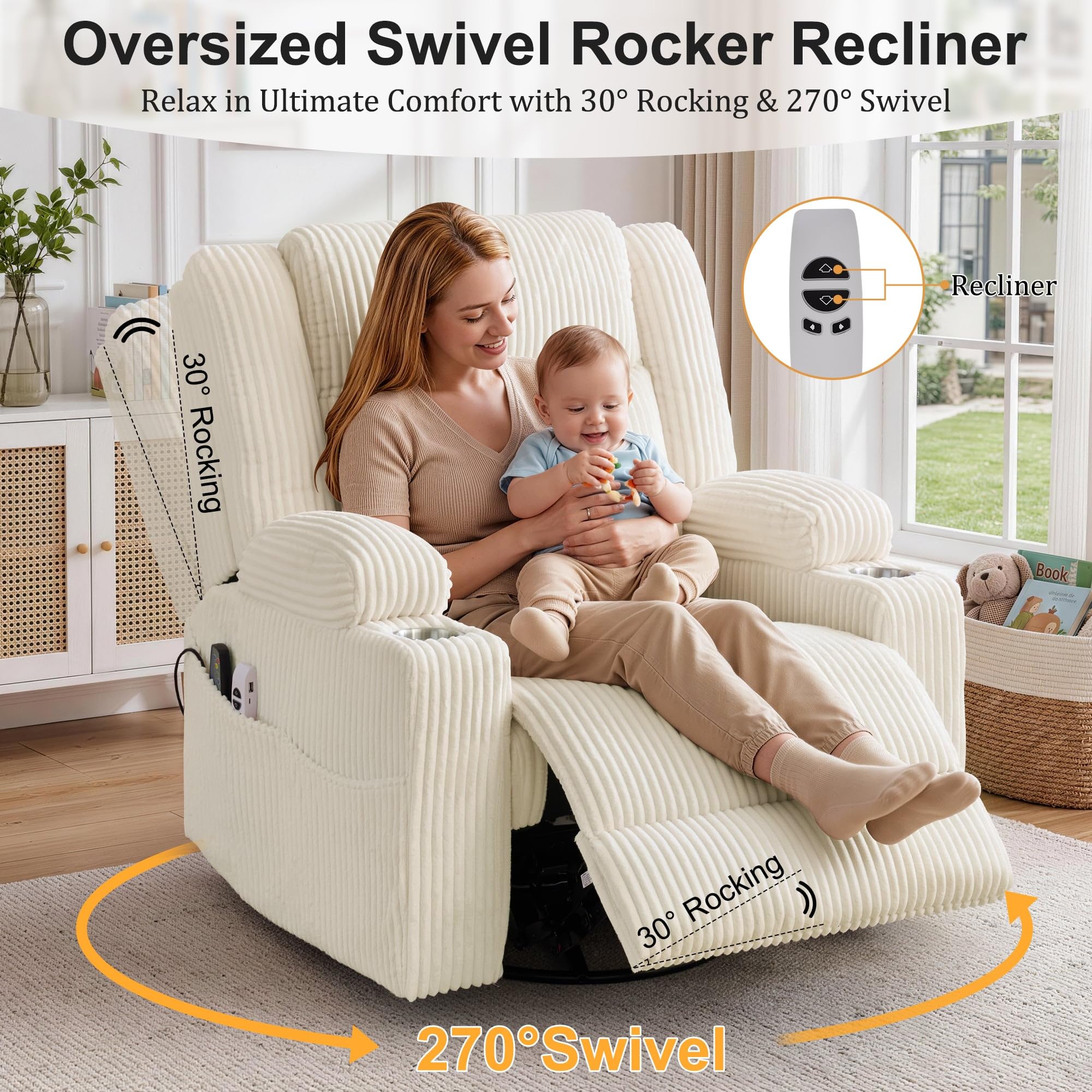 Power Swivel Rocker Recliner with Massage & Heat