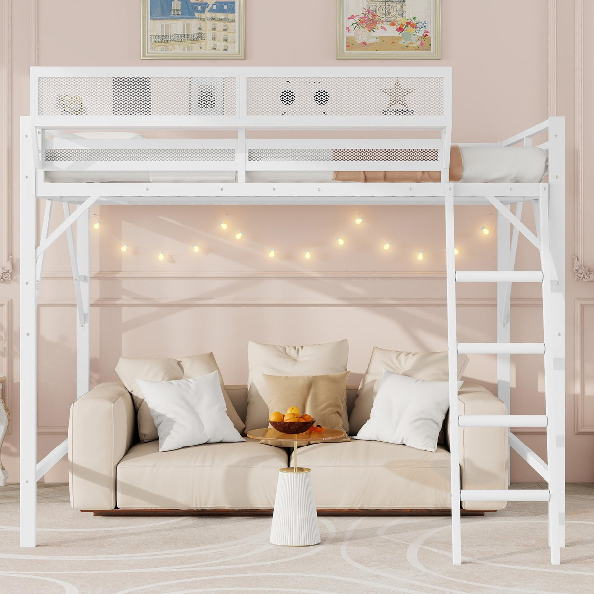 Queen Metal Loft Bed with Storage