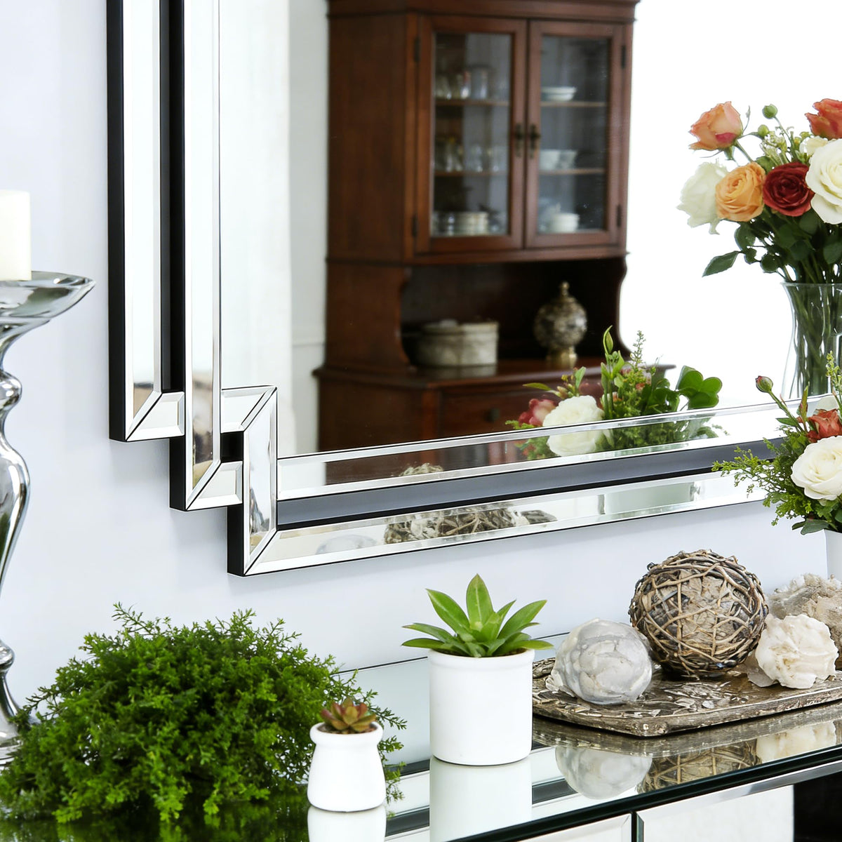 Autdot Modern Large Living Room Decorative Mirror with Mirrored Frame