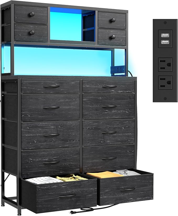 14-Drawer Fabric Dresser with LED Lights
