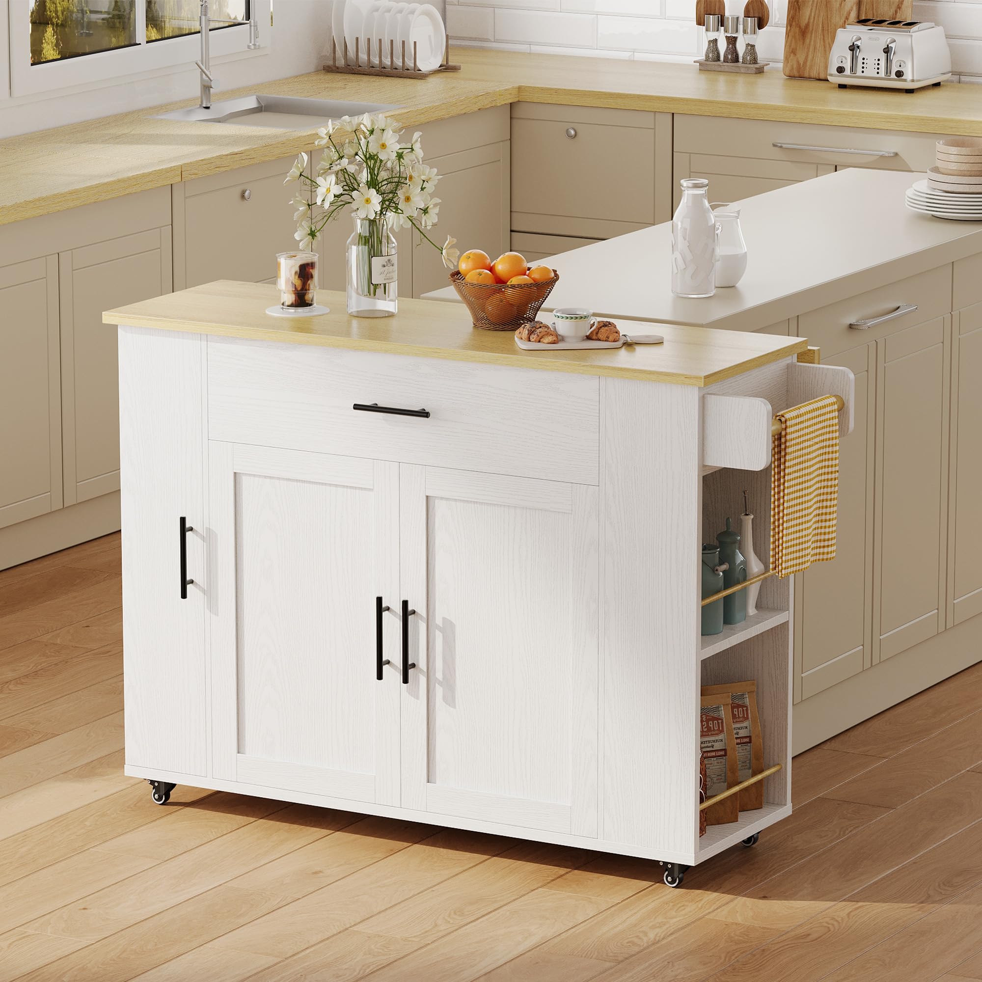 Rolling Kitchen Island Cart with Drop Leaf