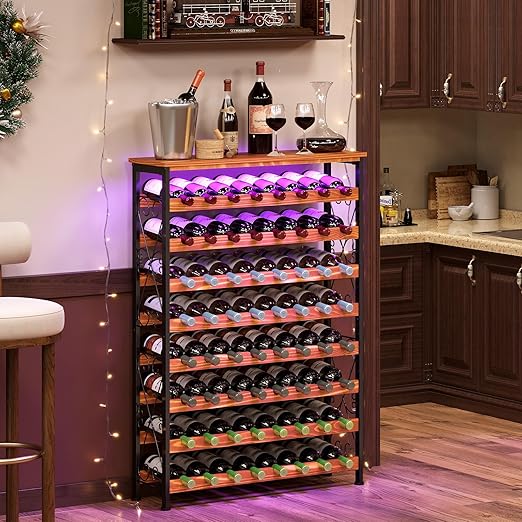8-Tier Freestanding Wine Rack with Wood Top