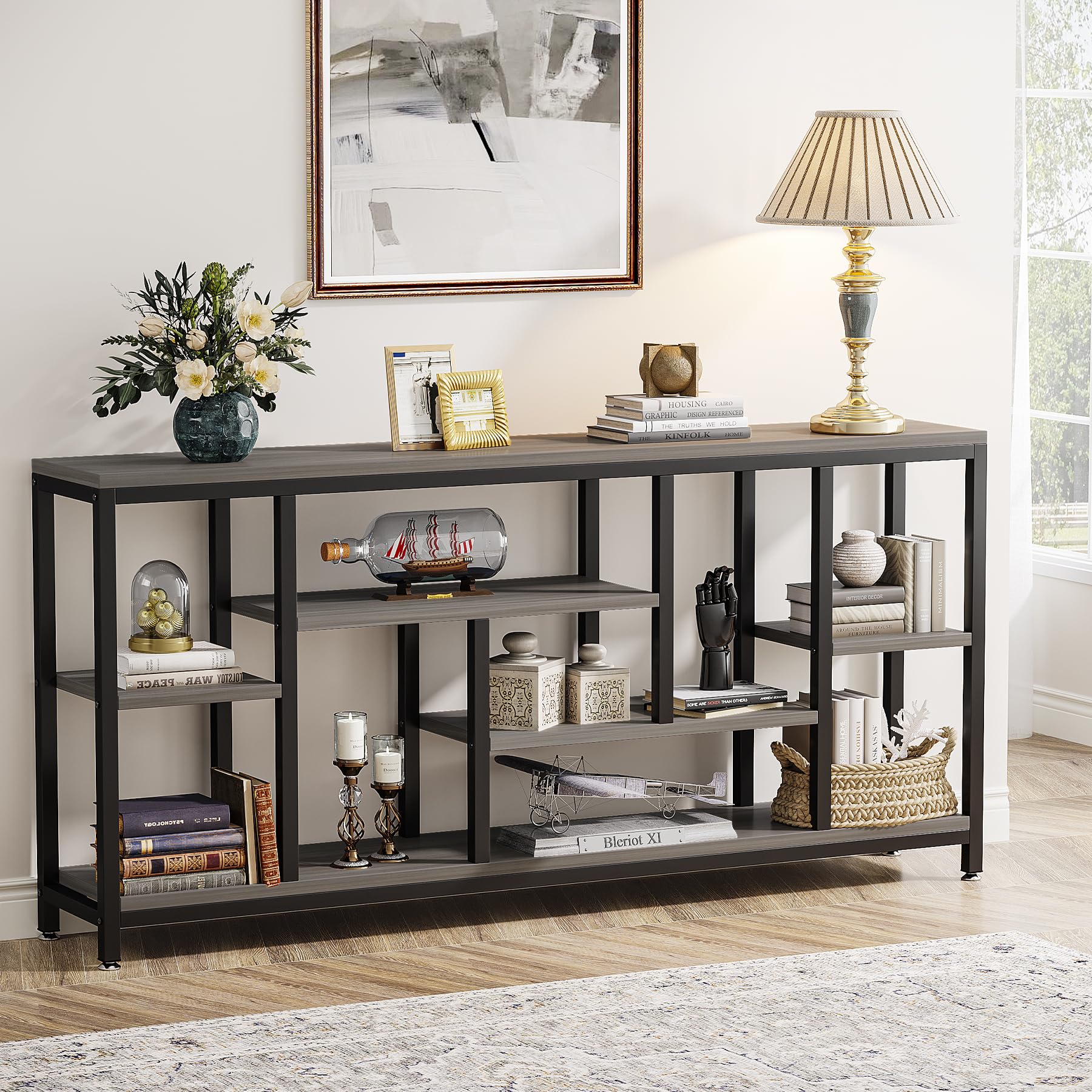 Tribesigns Console Sofa Table, 70.9 inch Extra Long Console Table Behind Couch with Storage Shelves, 3-Tier Modern Narrow Entryway Hallway Accent Table for Living Room, Grey