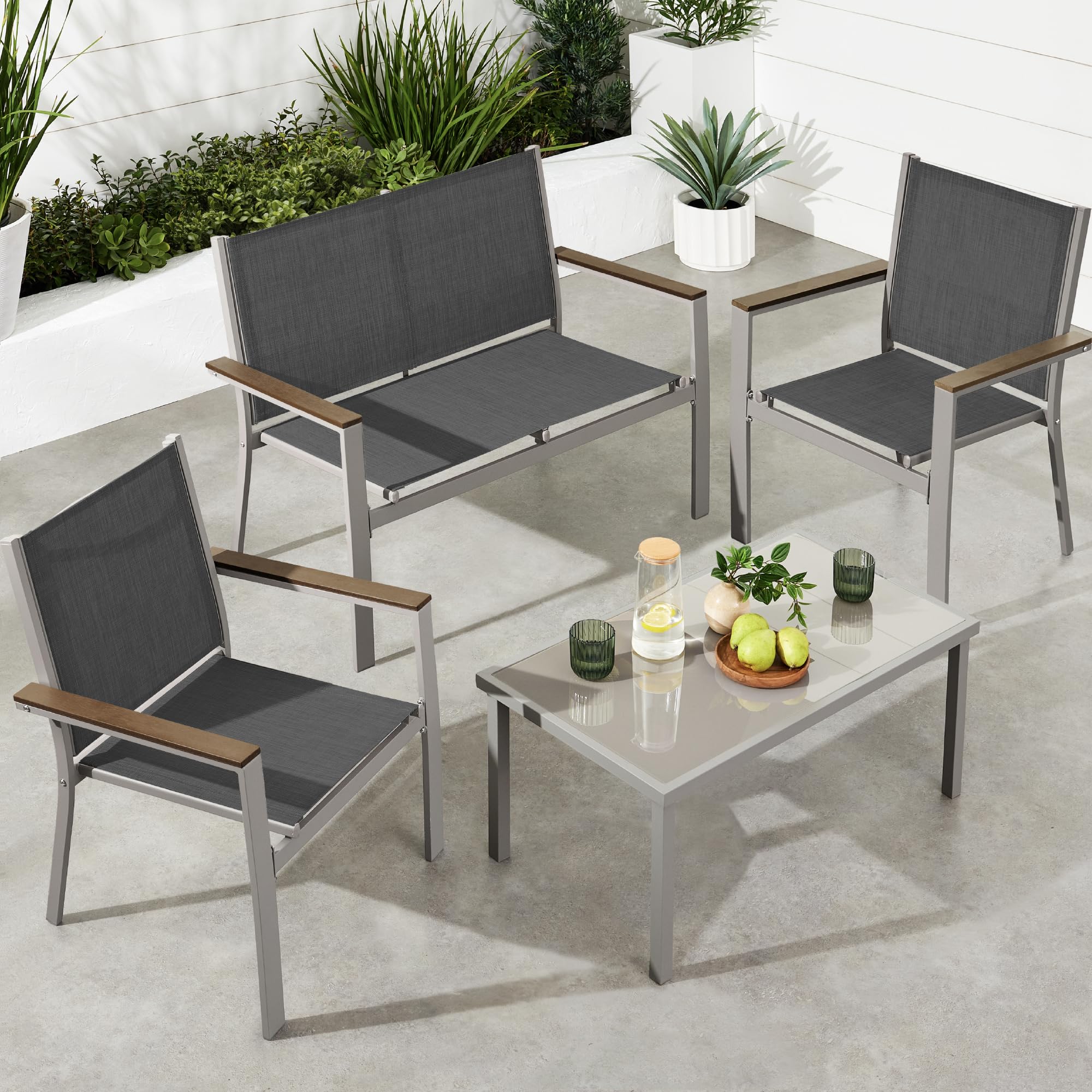 4-Piece Outdoor Textilene Patio Conversation Set
