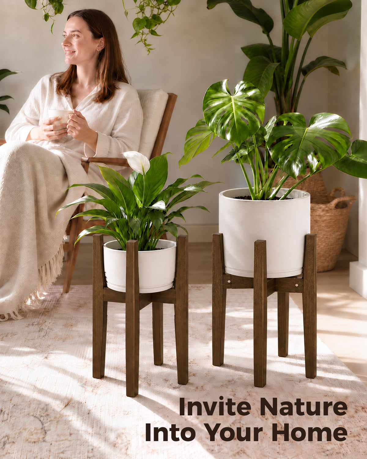Bamworld Adjustable Plant Stand Indoor Bamboo Plant Stand Brown