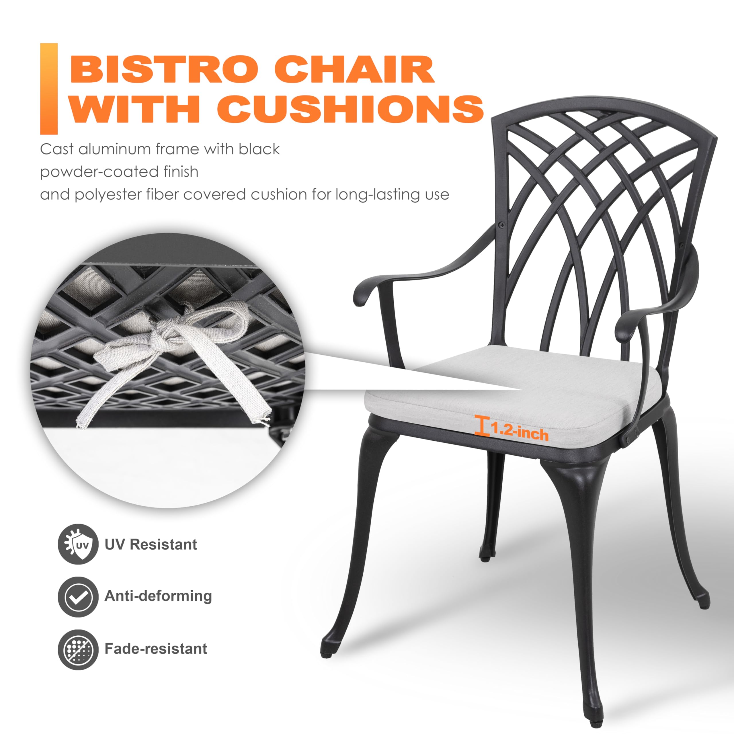 3-Piece Cast Aluminum Patio Bistro Set