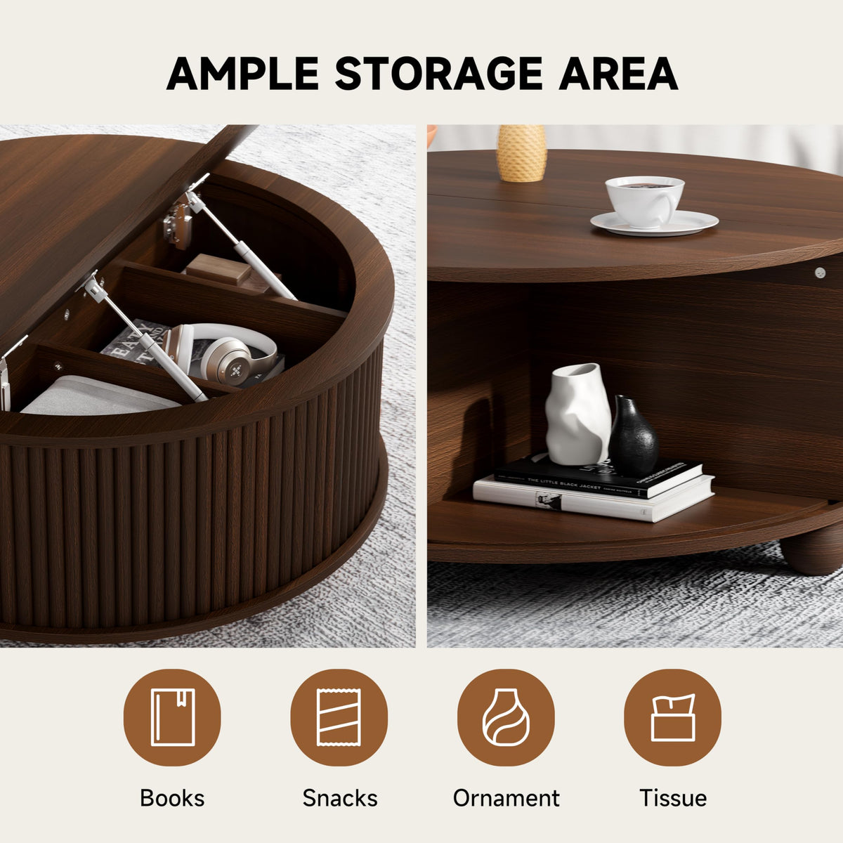Fluted Round Storage Coffee Table