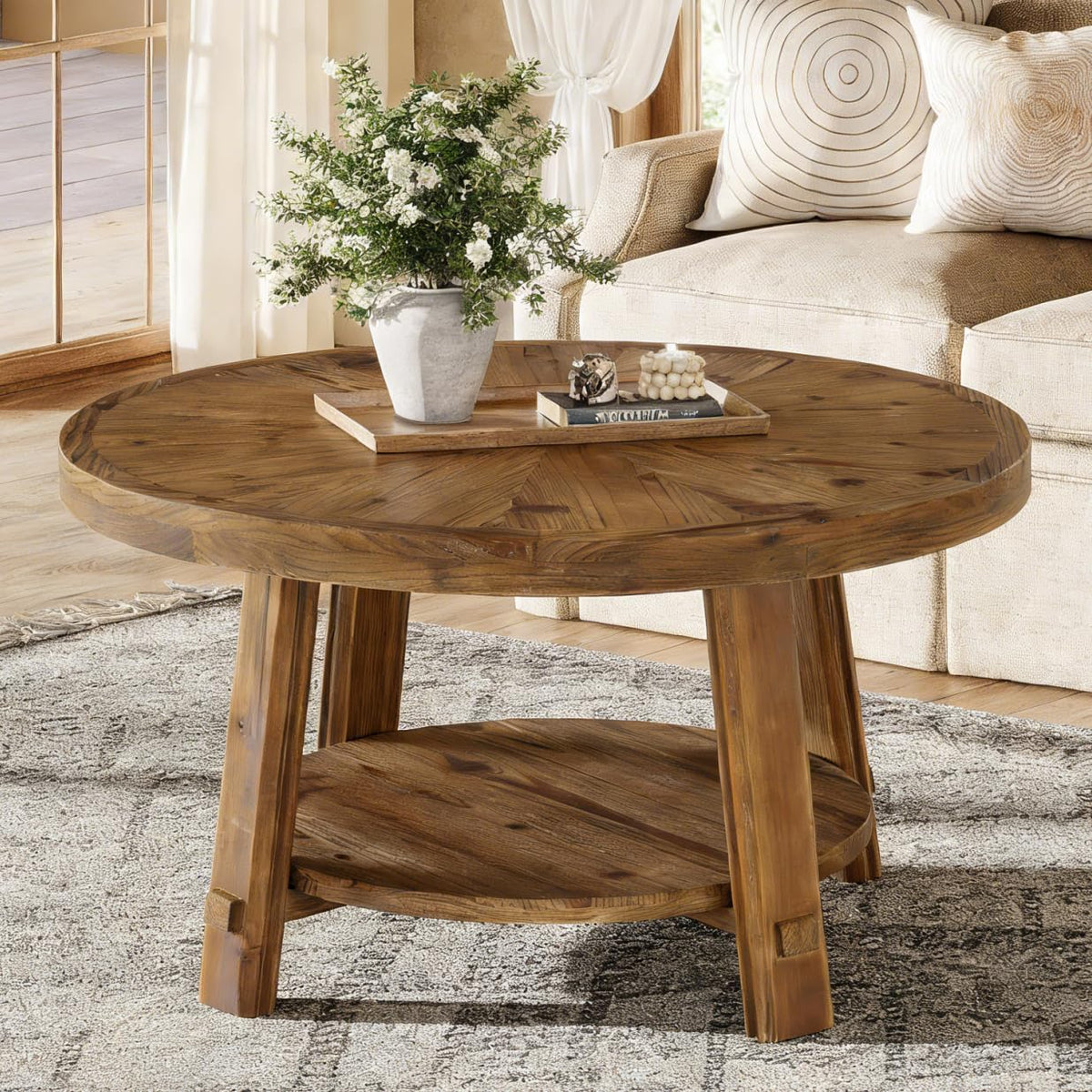 Round Solid Wood Coffee Table