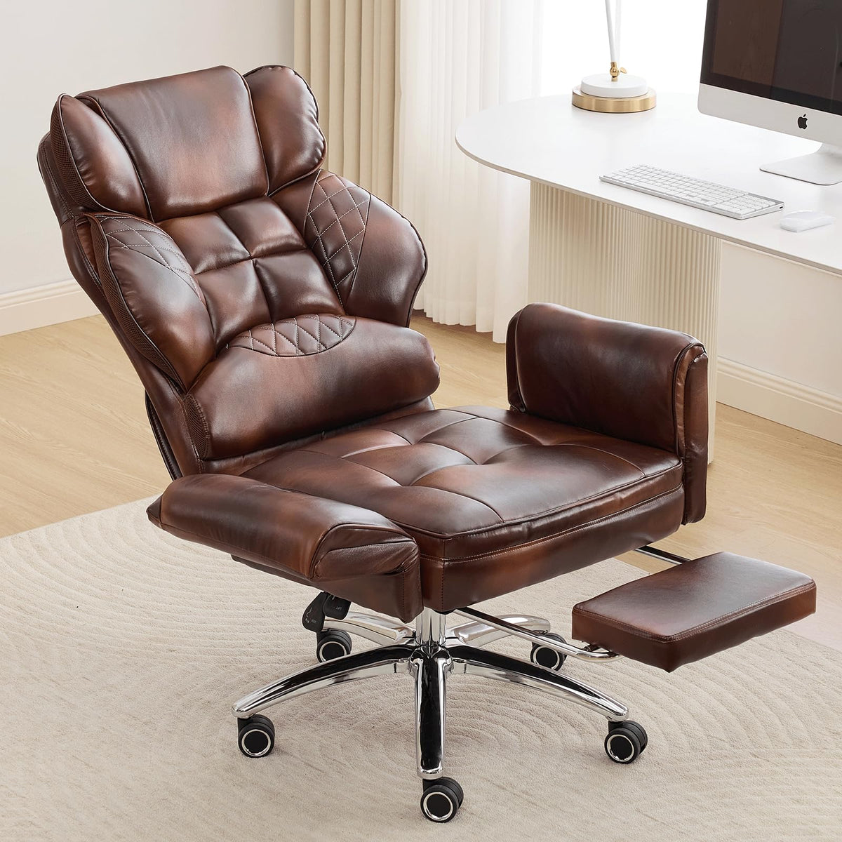 Big and Tall Office Chair with Footrest & Flip Arms for Pets, Brown