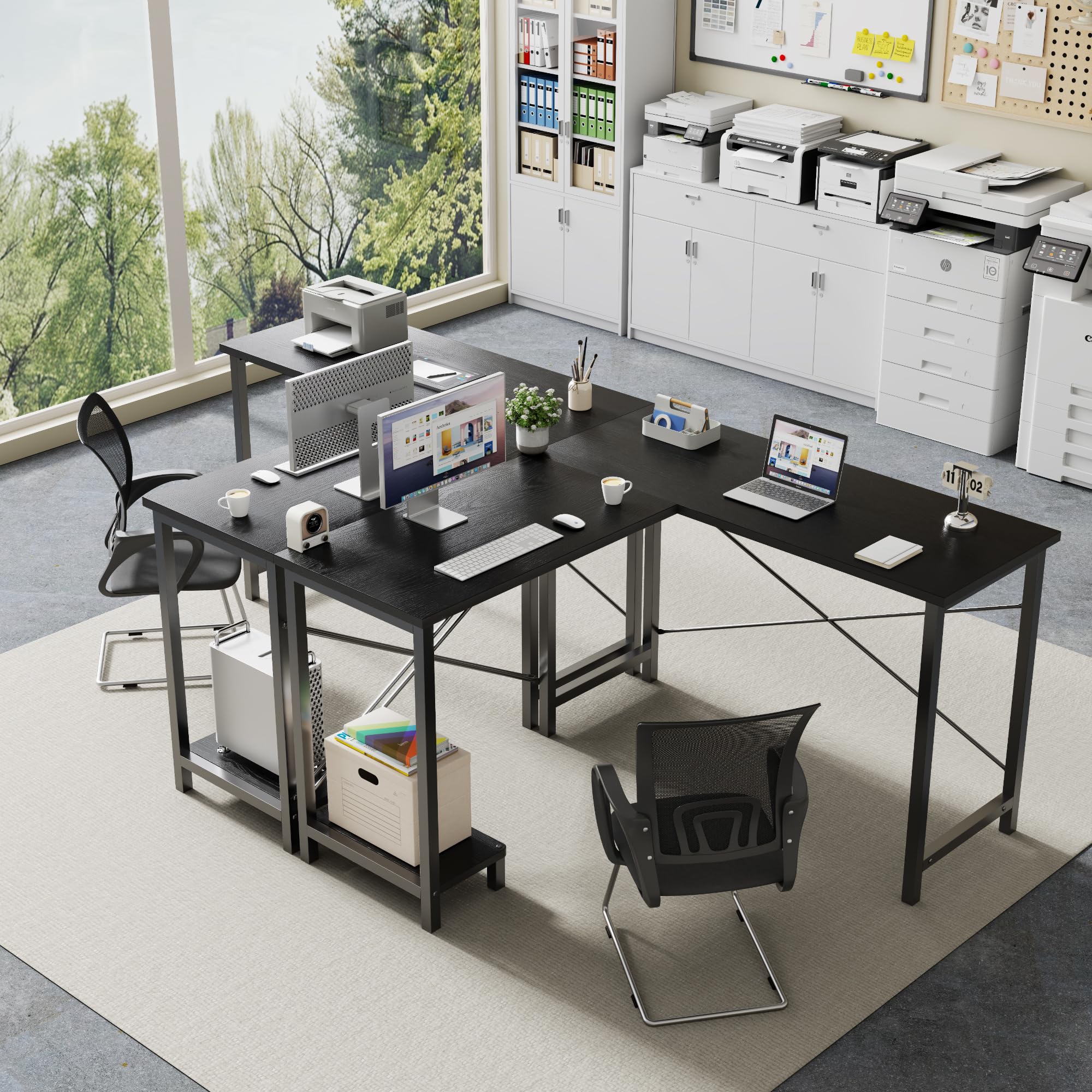 DUMOS L Shaped Desk, Computer Gaming Desks Corner Office Table with CPU Shelf for Home Study Writing Work Station 50 Inch, Sturdy Modern Design, Ideal for PC Setup, Study, and Home Office Use, Black