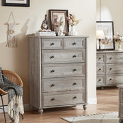 RWYHG Farmhouse Dresser and Nightstand Sets 4 Piece, Wooden 7 Drawers Dresser & 43.5" Tall Chest of Drawers, 18" Roman Column Nightstand Set of 2, Furniture Dressers for Bedroom, Living Room