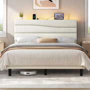 Yaheetech Queen Upholstered Bed with LED Charging Station Shelf