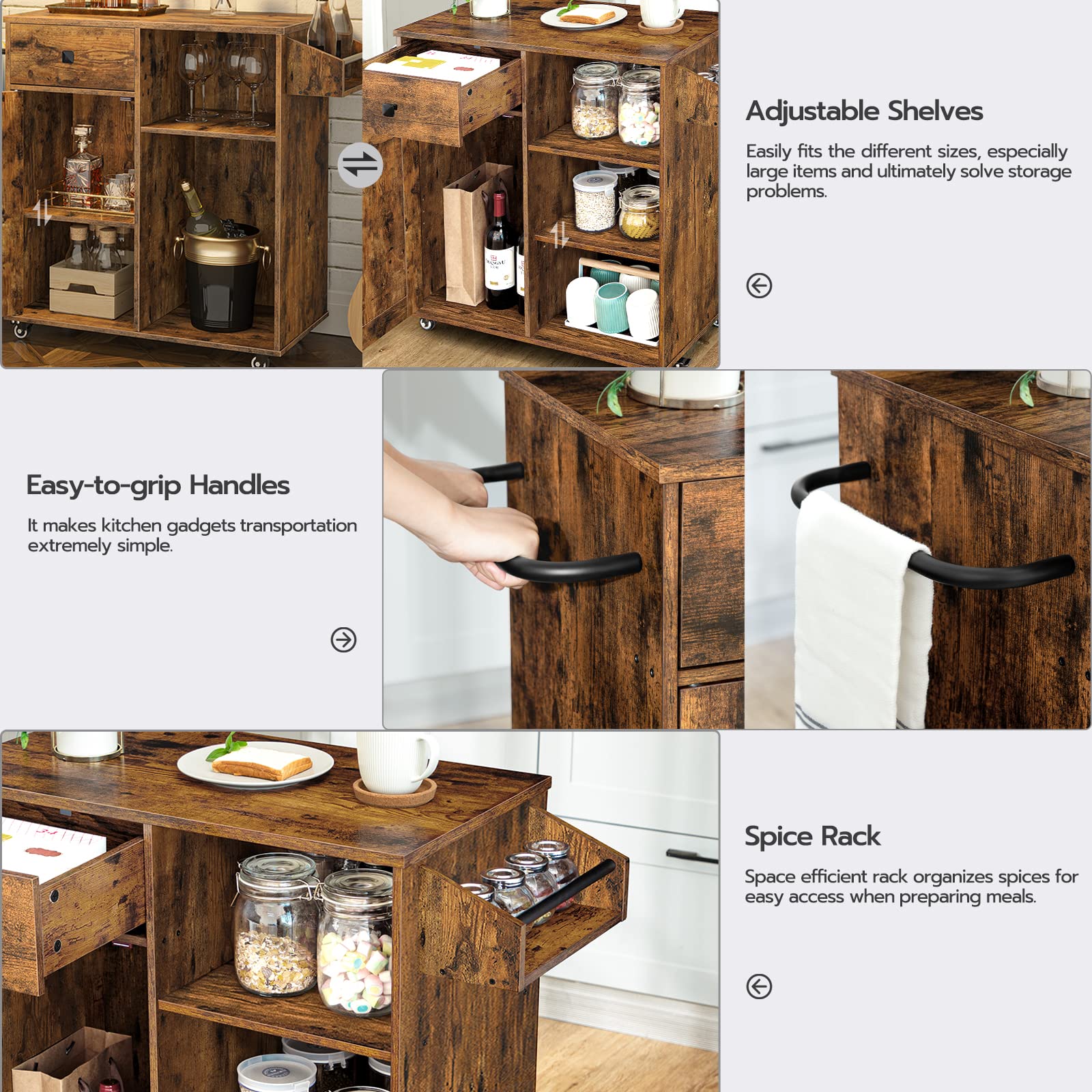 Rolling Kitchen Island Cart with Storage