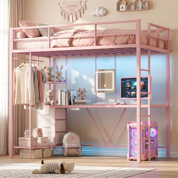Twin Loft Bed with Desk, Vanity & Storage Drawers