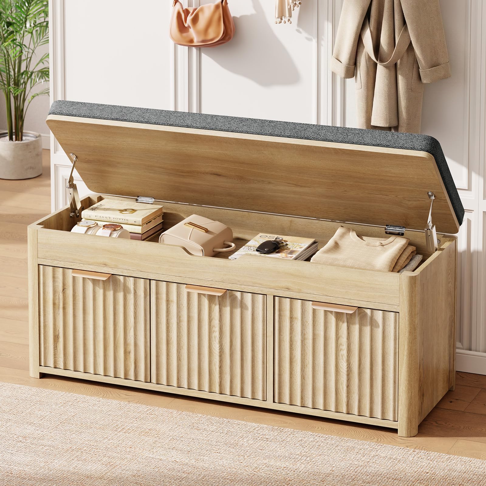 Lift-Top Shoe Storage Bench with Cushioned Seat