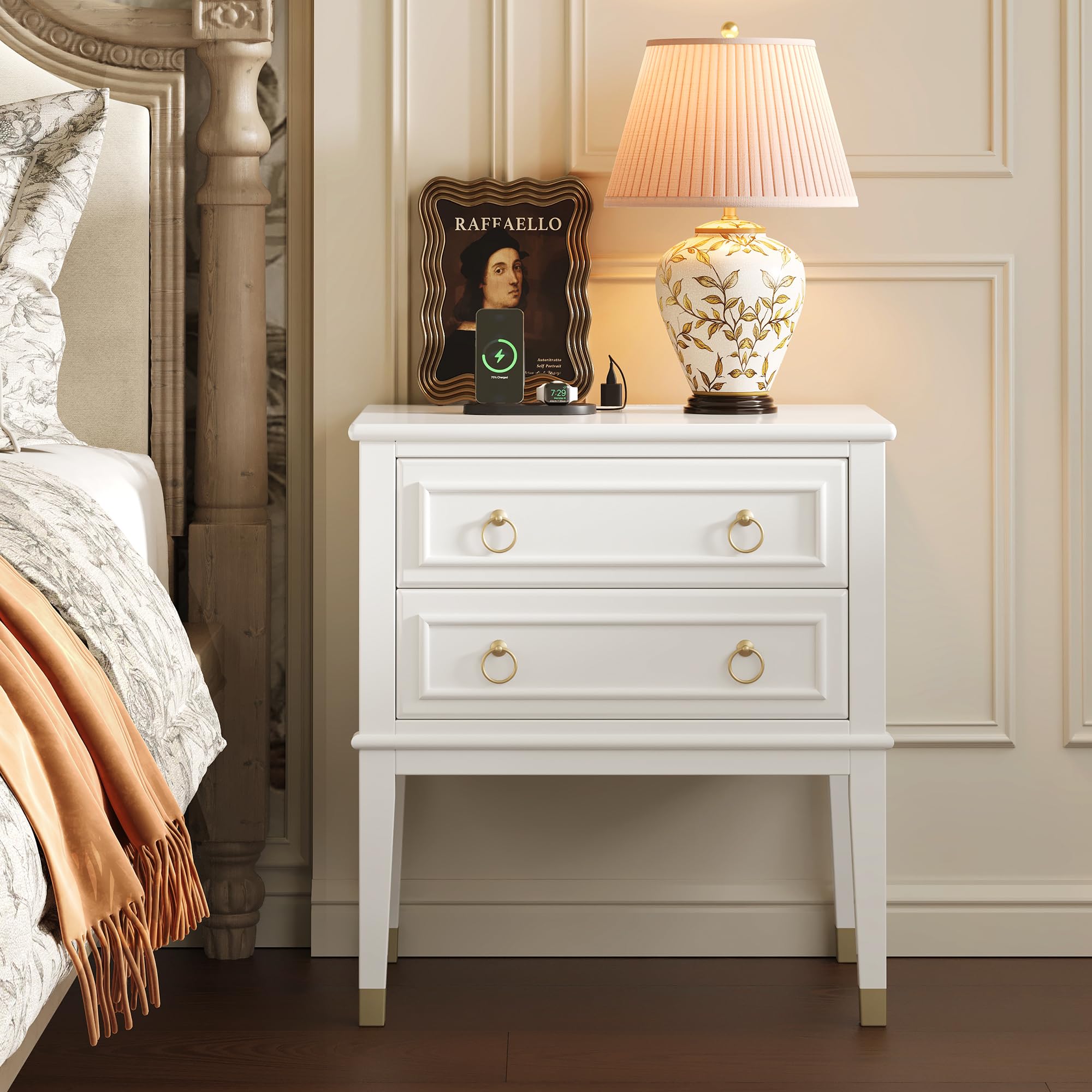 Tall Nightstand with Charging Station & 2 Drawers