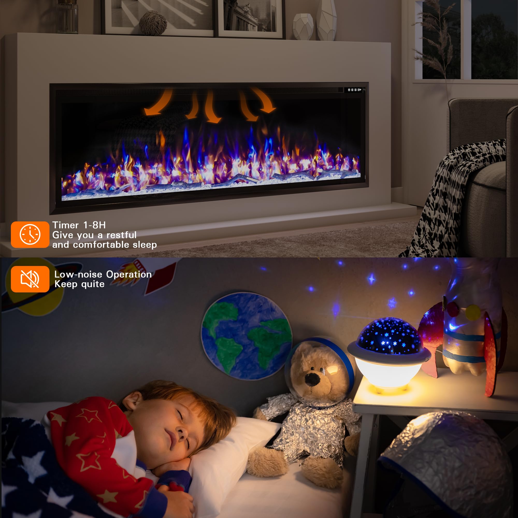 60-Inch Wall-Mounted Electric Fireplace Insert