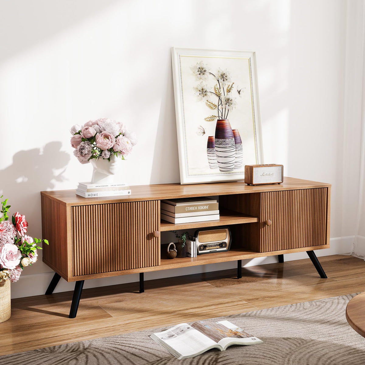 Mid-Century Fluted TV Stand
