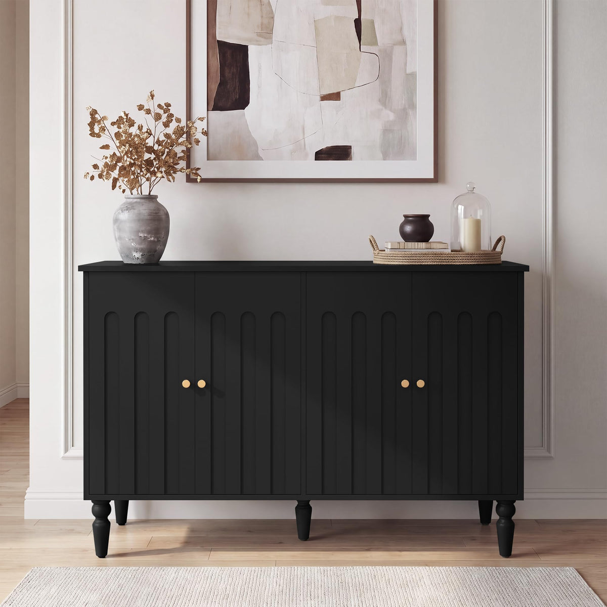 Surmorn 47” Arched Fluted Sideboard Buffet Cabinet with Storage, Black