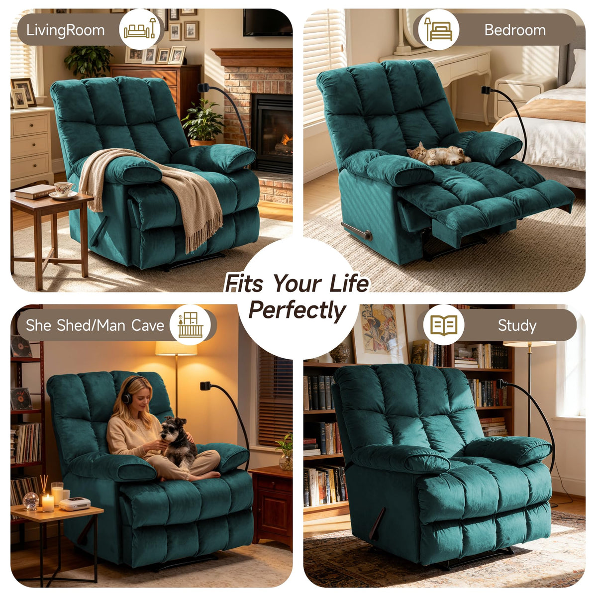 Oversized Teal Manual Recliner