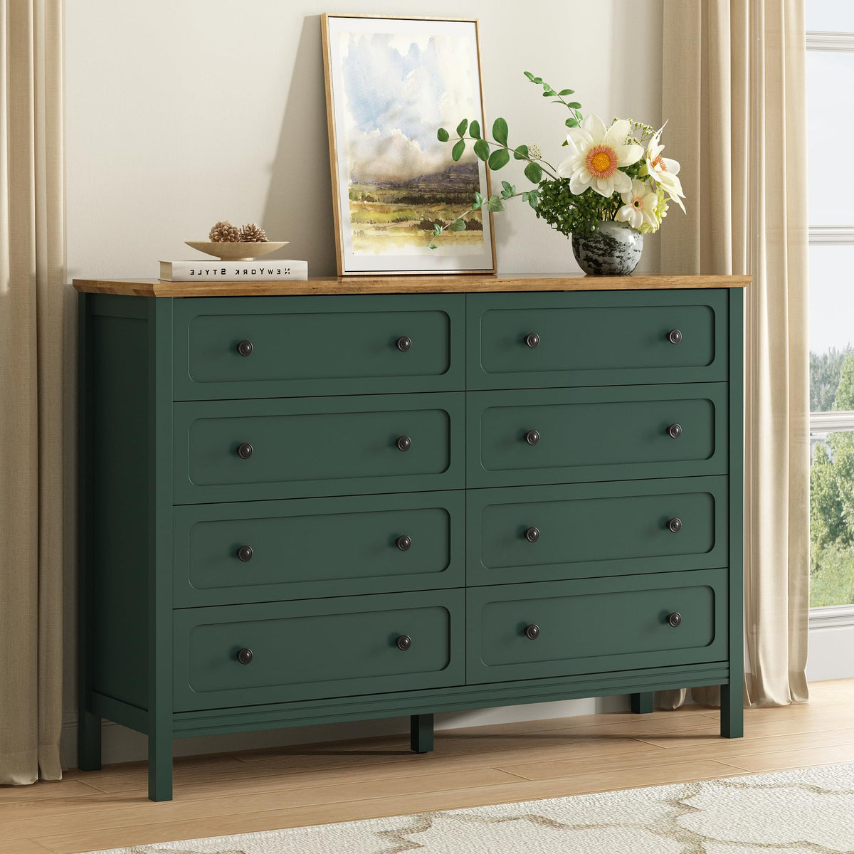 CARPETNAL 55" Green Dresser for Bedroom with 8 Drawer & Deep Drawers
