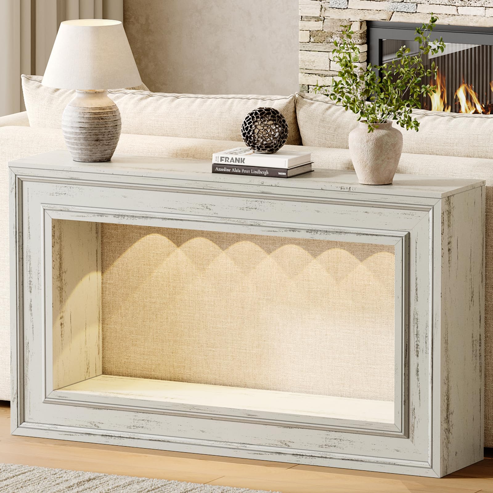 Rresyet 55" Long Console Tables with LED Lights, Narrow Console Tables for Entryway, 2-Tier Table Behind The Sofa, Modern Hallway Accent Table for Living Rooms, Corridors, and Foyers(White)