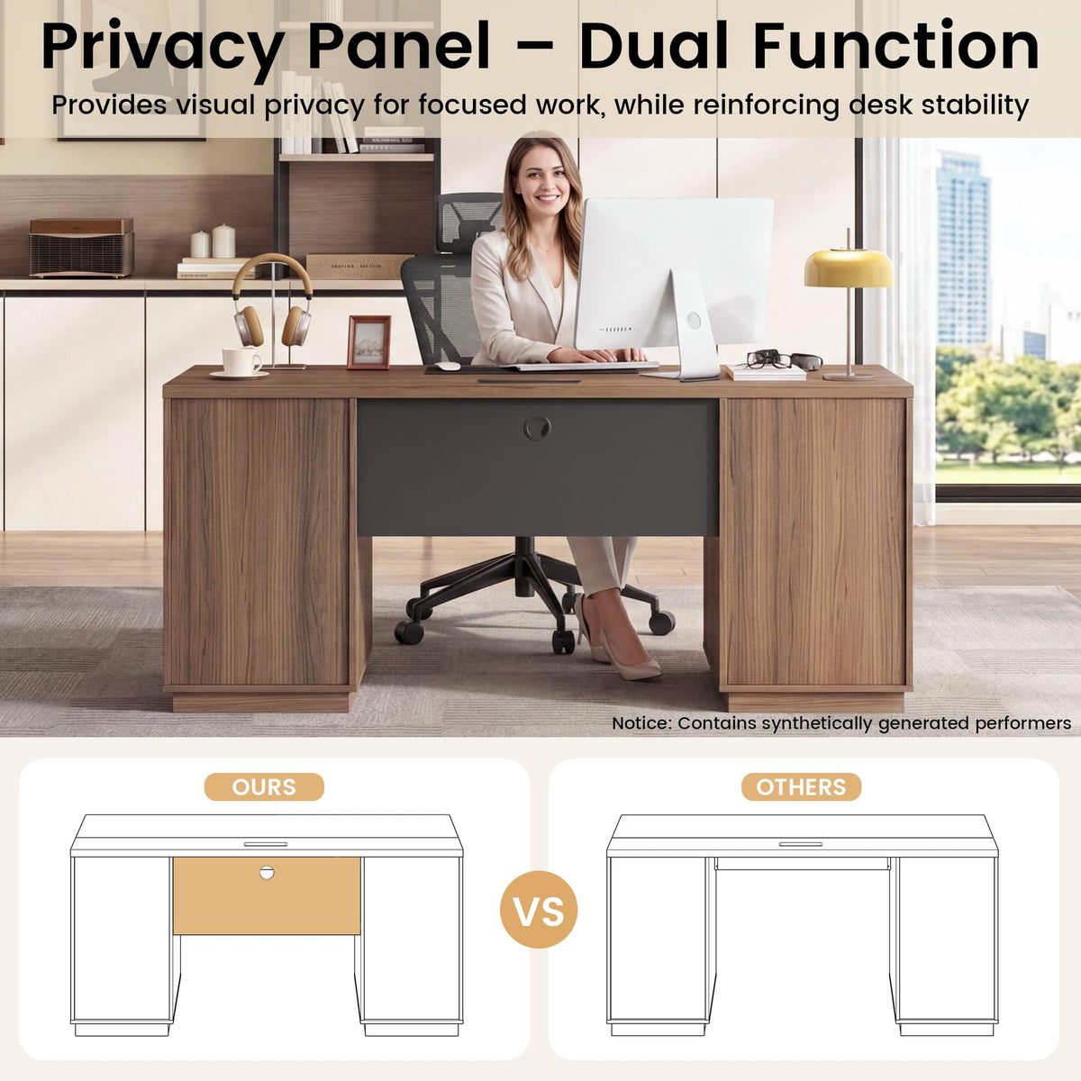 Executive Desk with File Drawers