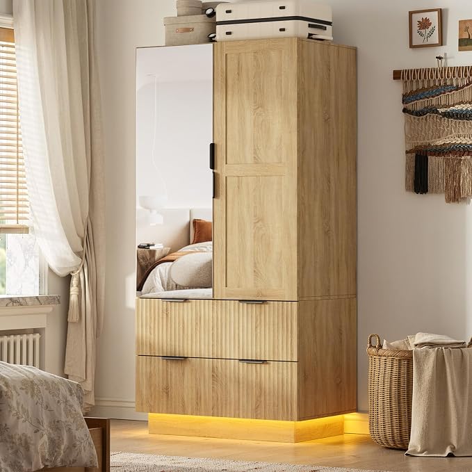 6-Door Mirrored Wardrobe with Drawers