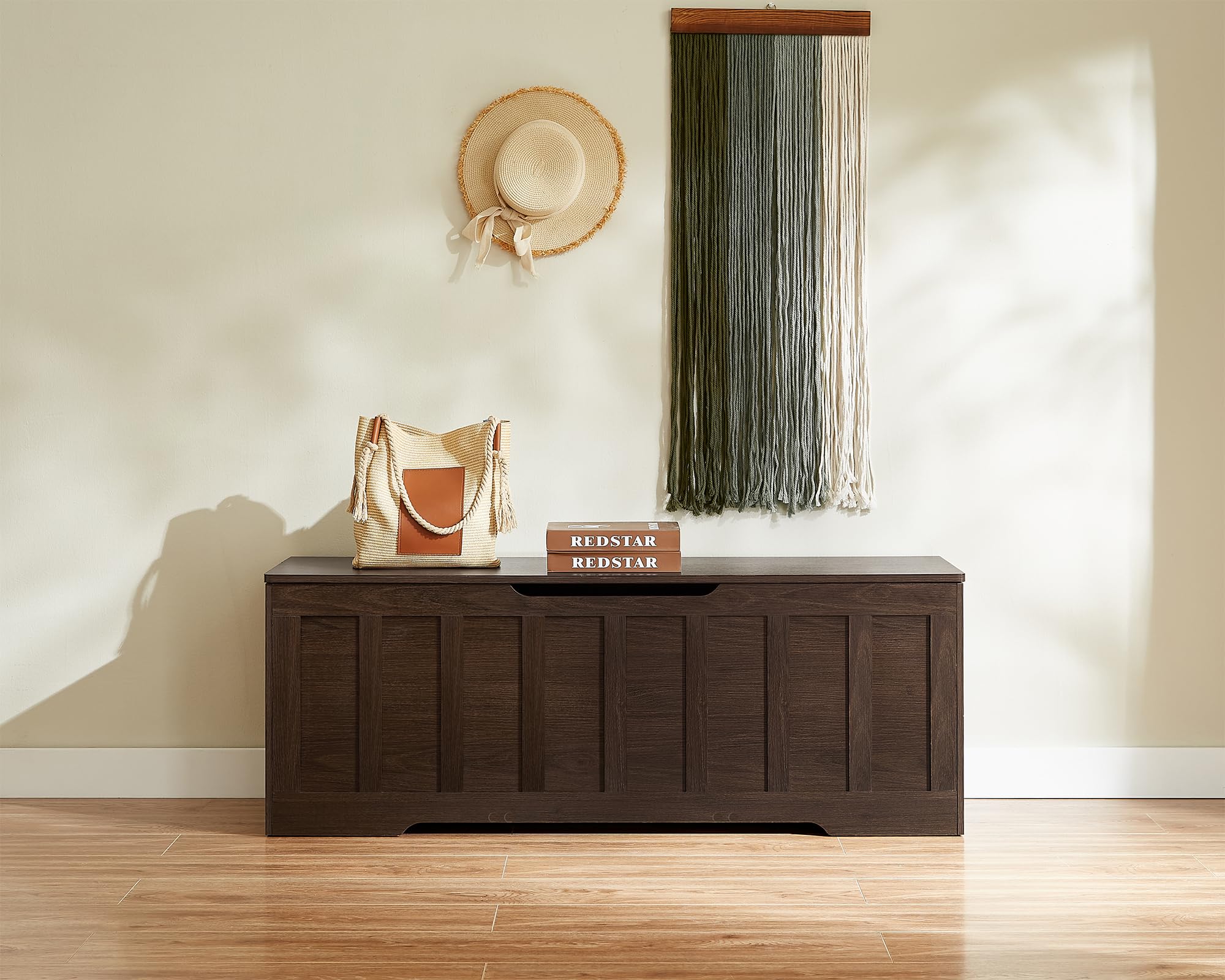 Large Wooden Storage Bench with Safety Hinges