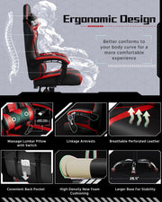 Yaheetech Gaming Chair, Computer Office Chair with Headrest and Massage Lumbar Support, Height Adjustable Ergonomic Chairs with Swivel Seat, Black/Red