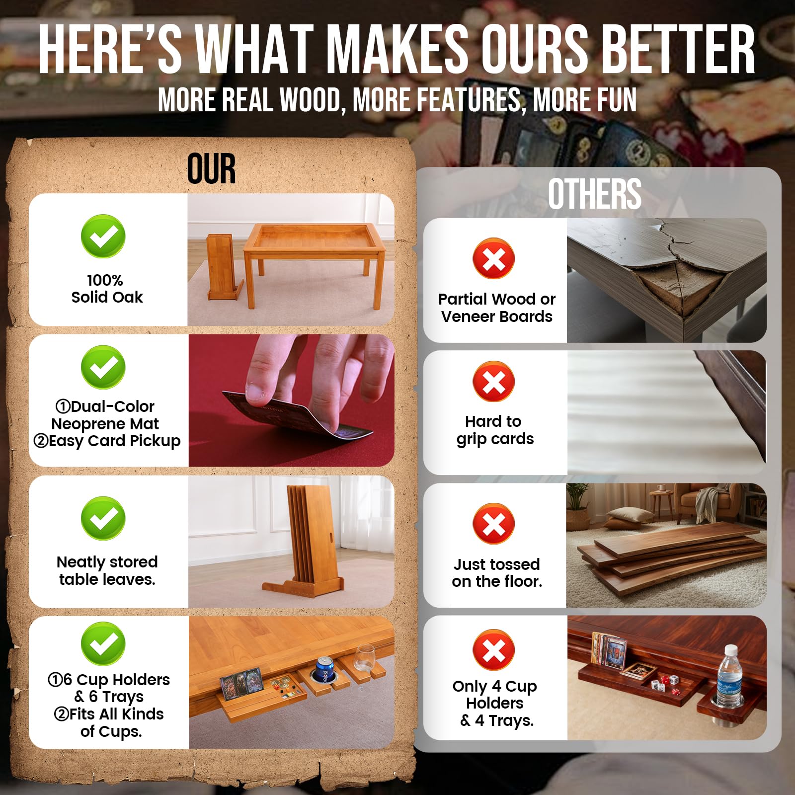 Solid Wood Board Game & Dining Table