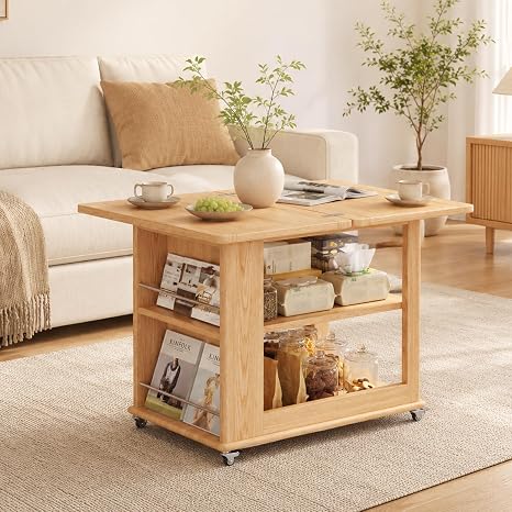 Expandable Coffee Table with Hidden Storage & Wheels