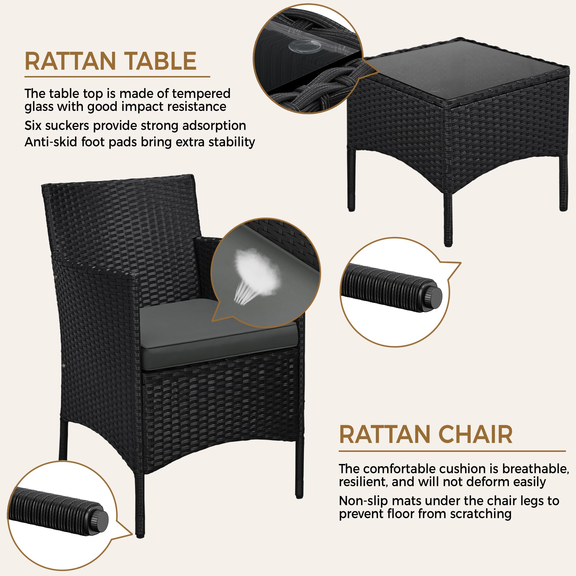 3-Piece Outdoor PE Rattan Conversation Set