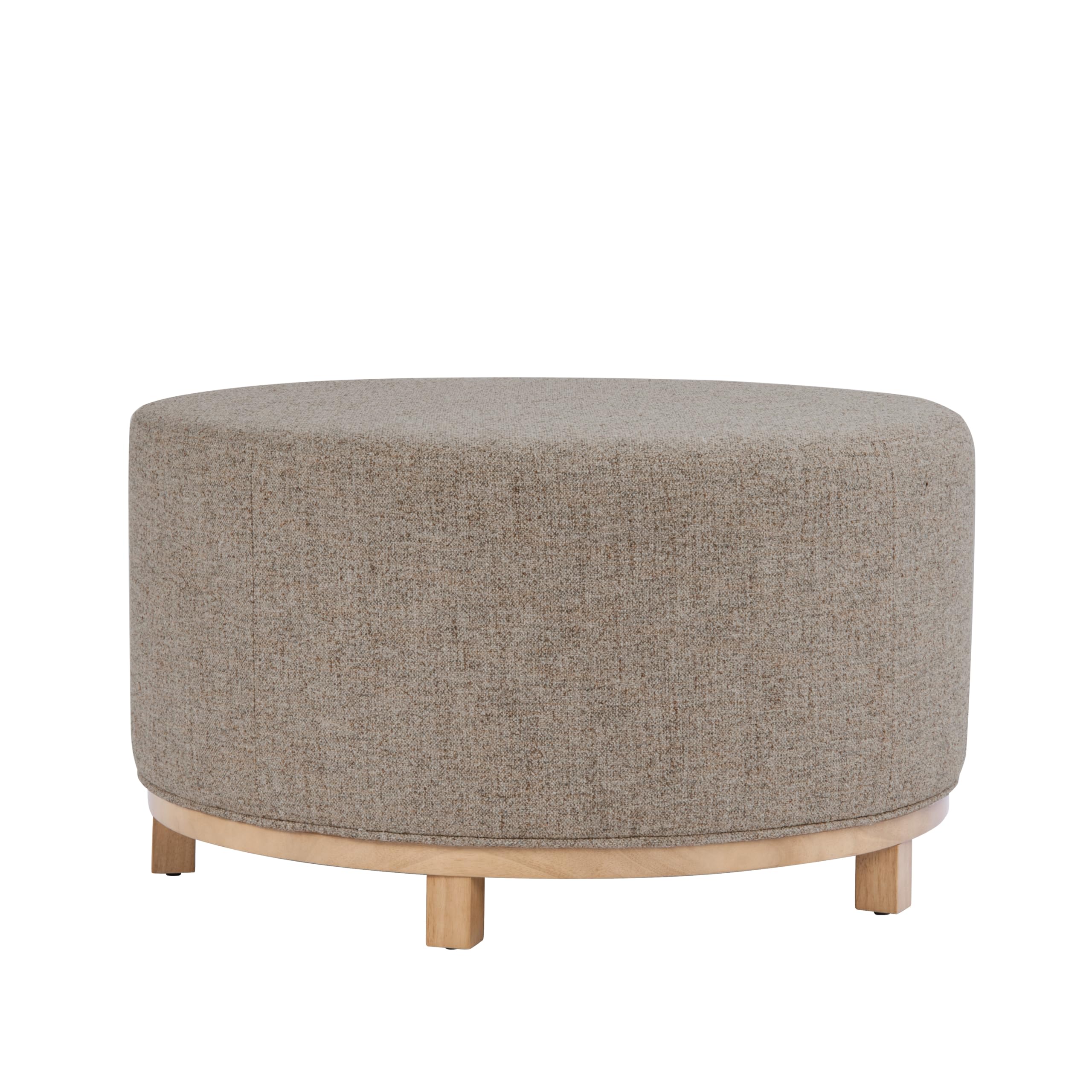 Round Upholstered Ottoman with Wood Base