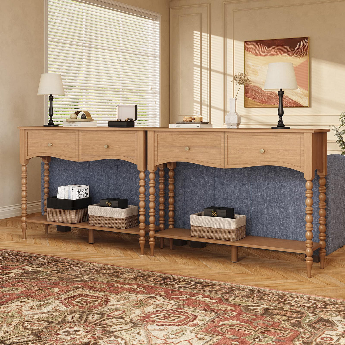 JOINICE Console Table with Scalloped Drawers for Entry Way, Living Room