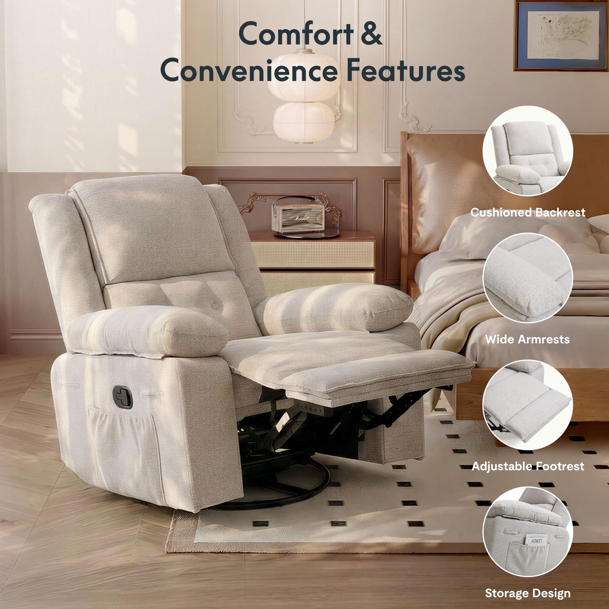 FLEXISPOT XRC2 360° Swivel Nursery Rocking Recliner with Massage & Heat