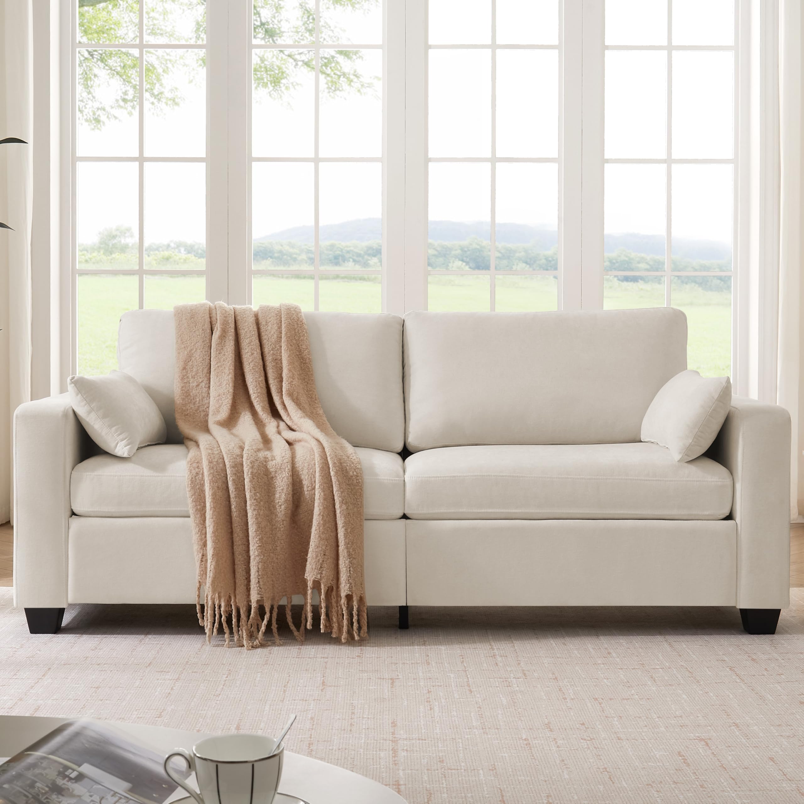 UNUQLIVCO Modern Loveseat Sofa for Living Room, Spring Cushions, Removable Cover, Solid Wood Frame, Wide Armrest, Chenille Fabric Recliner Couches for Small Space
