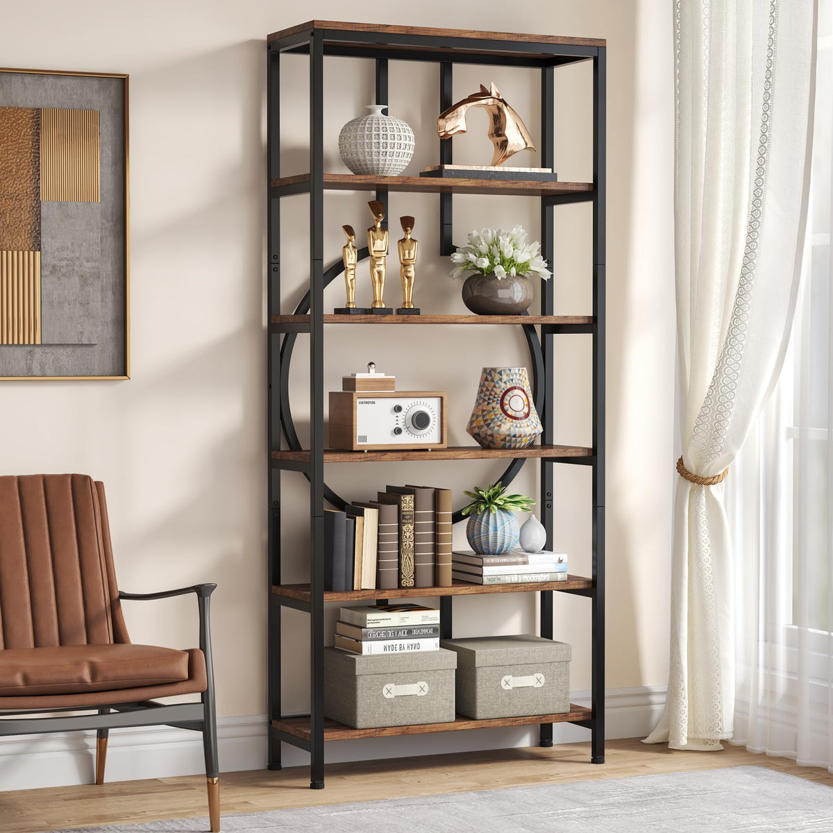 6-Tier Rustic Bookshelf