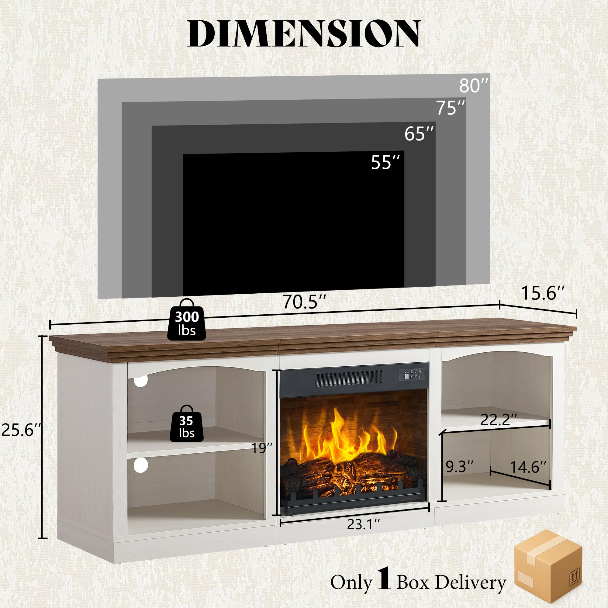 70" Farmhouse Fireplace TV Stand