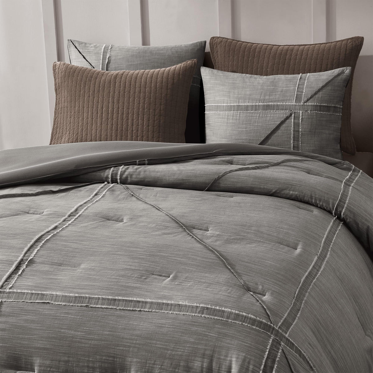 Queen Cotton Comforter Set, Black Grey