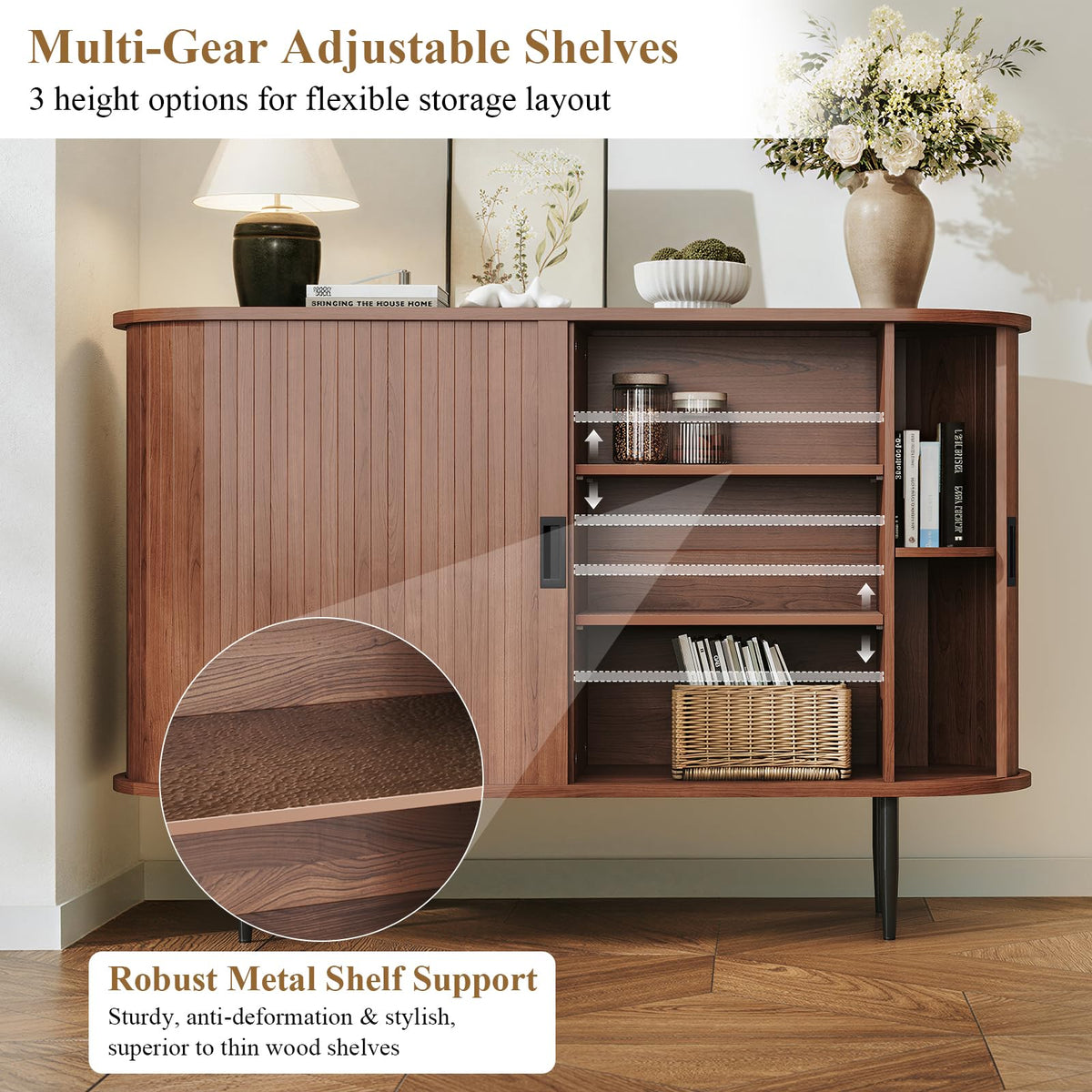 48" Fluted Sideboard Buffet Cabinet with Sliding Door