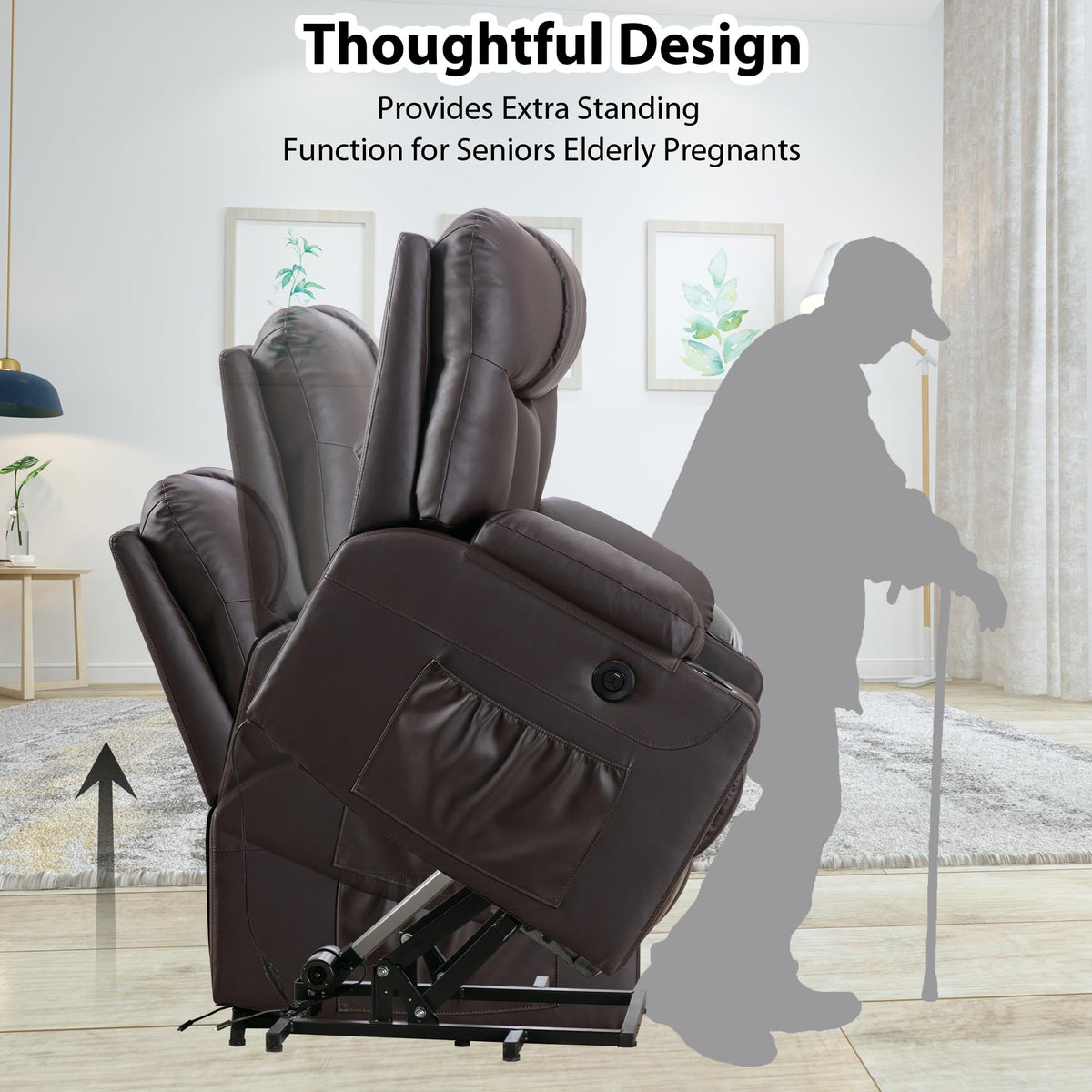 Bonzy Home Power Lift Recliner Chair with Heat and Massage, Faux Leather
