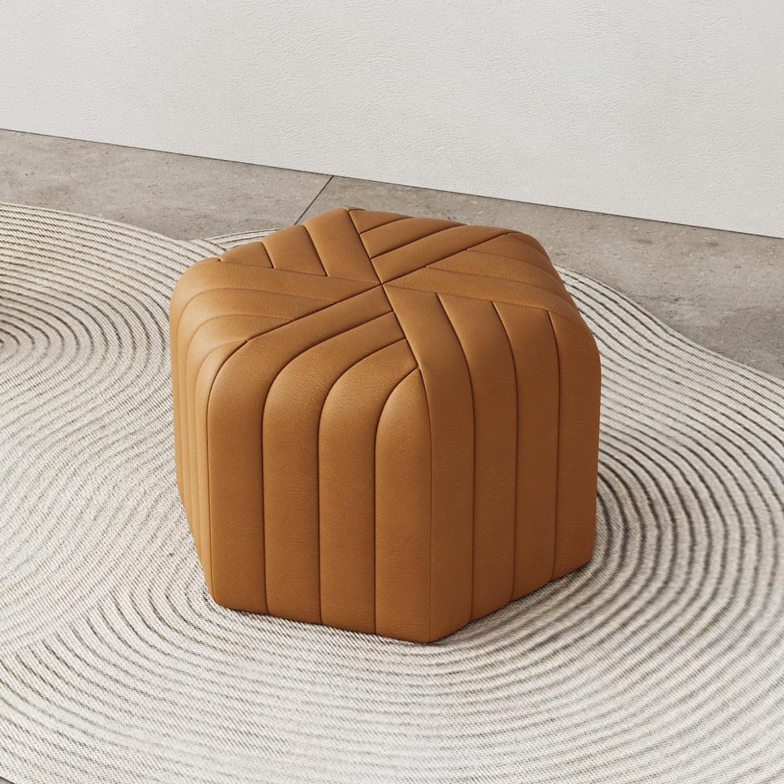 homary 18.5" Hexagonal Pouf Ottoman Upholstered, Velvet Footrest Rest Stools Modern Sofa Footrest Entryway Shoe Changing Stool, Low Coffee Table Footstool for Living Room/Bedroom/Entrway-Brown