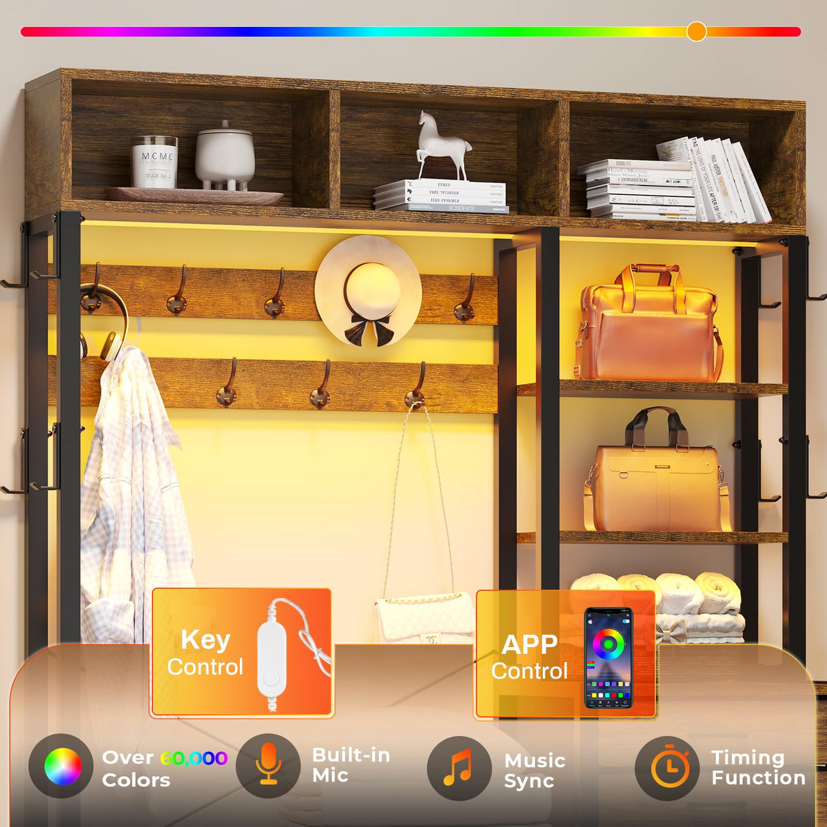 LED Hall Tree with Shoe Bench