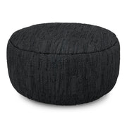 Black Leather Round Pouf