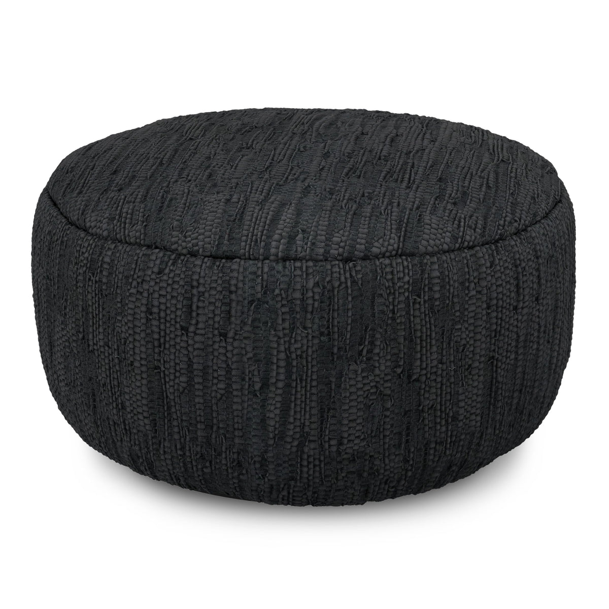 Black Leather Round Pouf