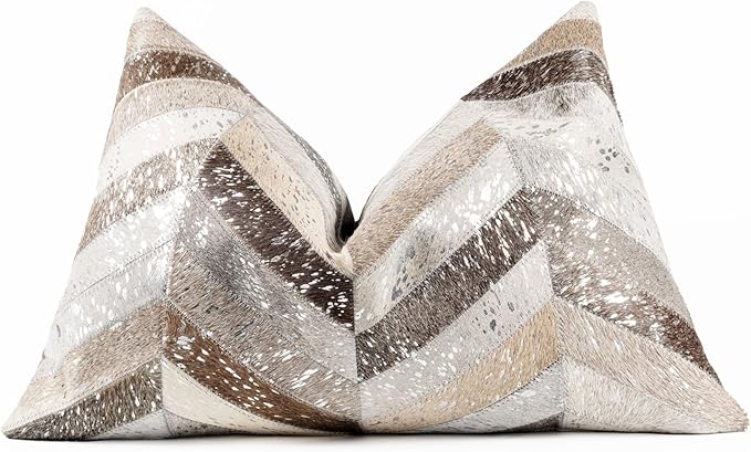 Cowhide Leather Patchwork Throw Pillow with Insert