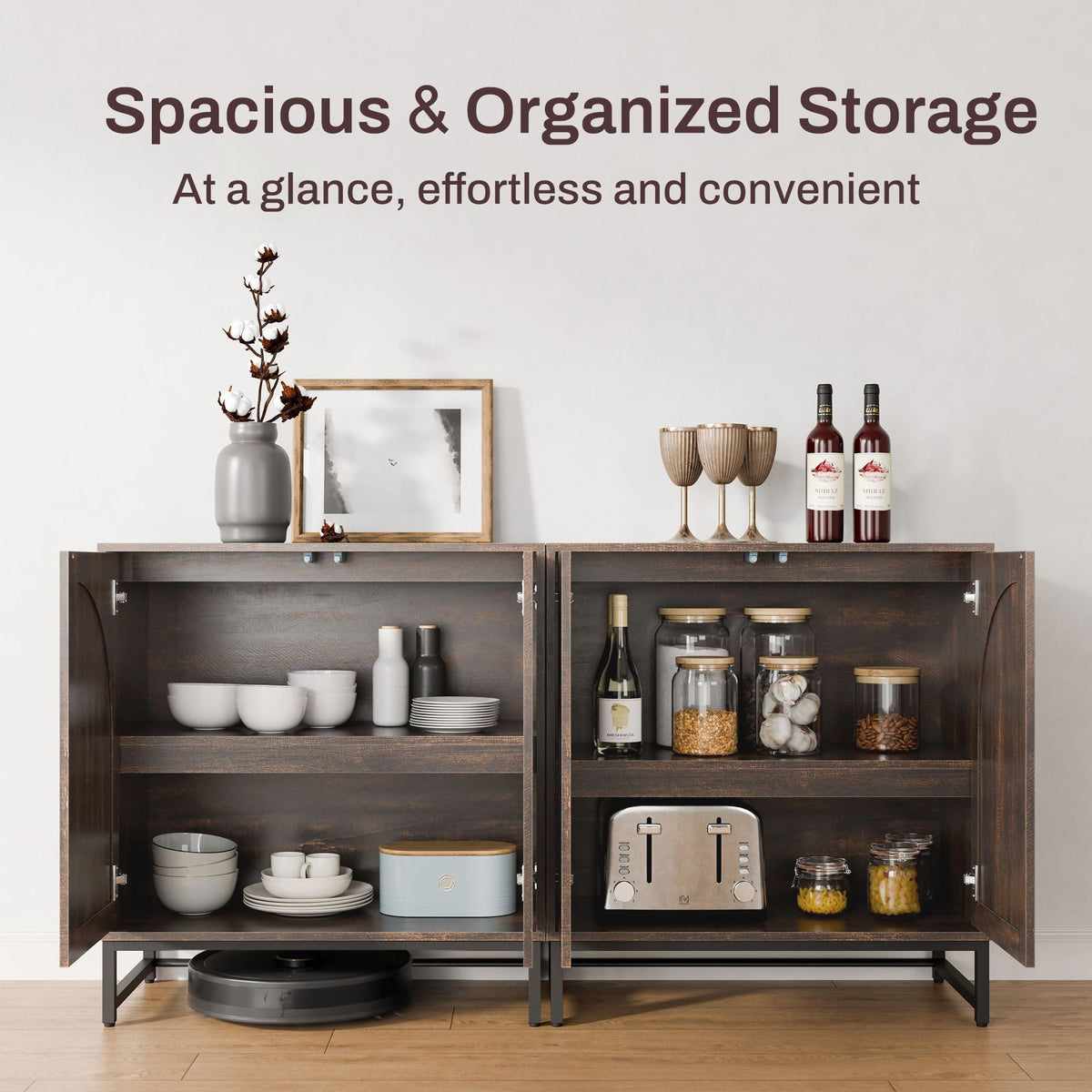 HOLCEPZN Modern Arched Sideboard Buffet Cabinet with Storage, Walnut