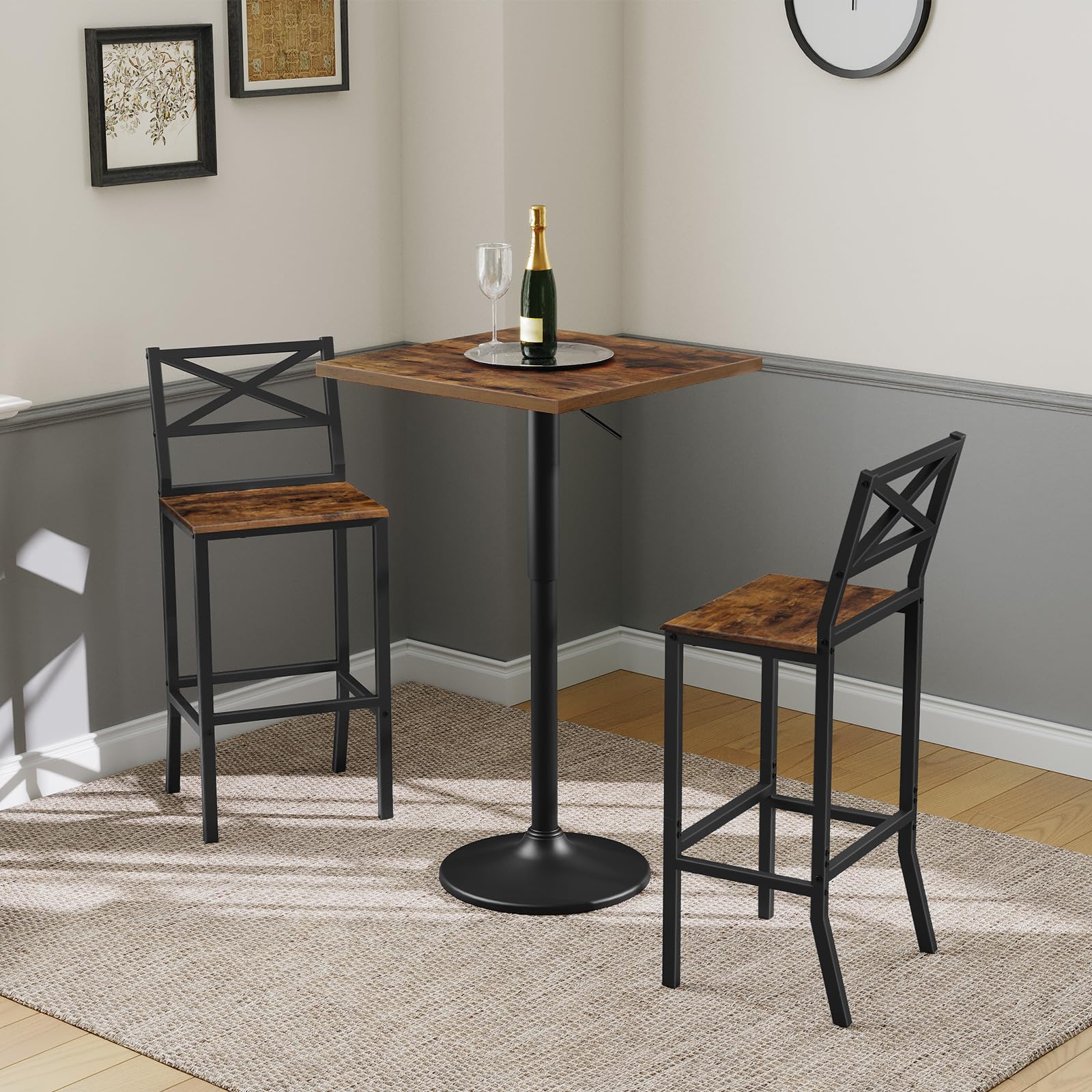 MAHANCRIS Bar Stools, Set of 2 Bar Chairs with Backrest and Footrest, 26" Tall Counter Bar Stools, Kitchen Breakfast Bar Chairs, Easy Assembly, for Dining Room, Rustic Brown BAHR0901N1