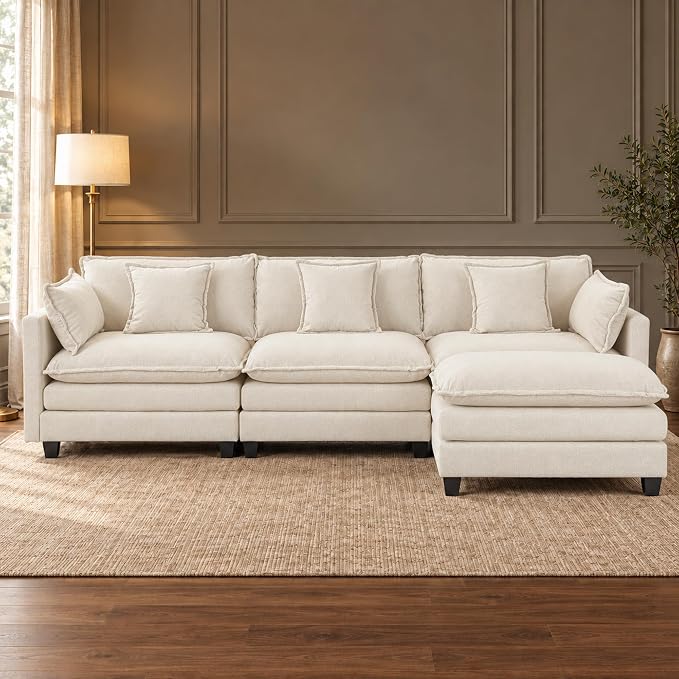 Chenille Sofa with Ottoman